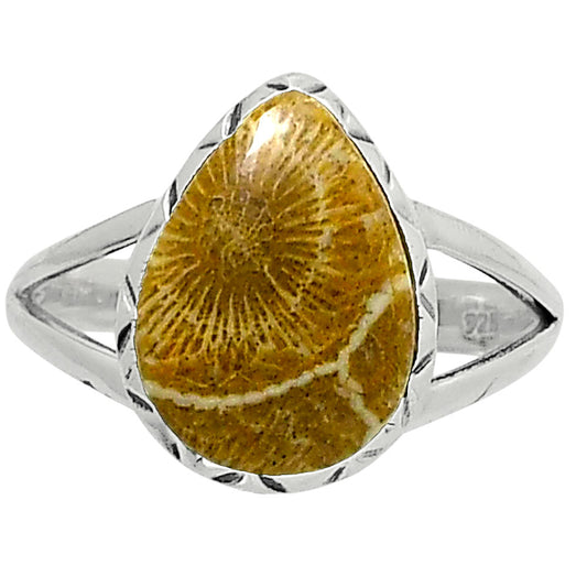 Premium Quality Flower Fossil Coral Ring size-9 R-1074 52-ER14261