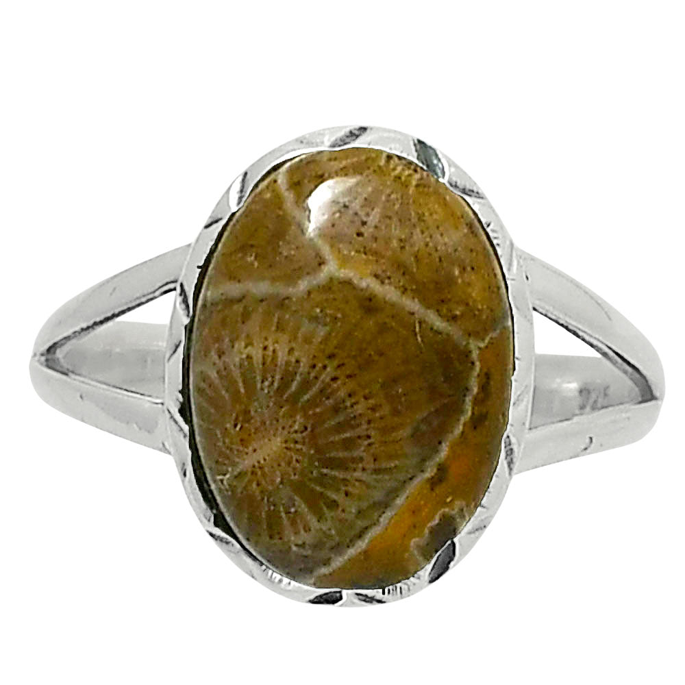 Premium Quality Flower Fossil Coral Ring size-9 R-1074 52-ER14262