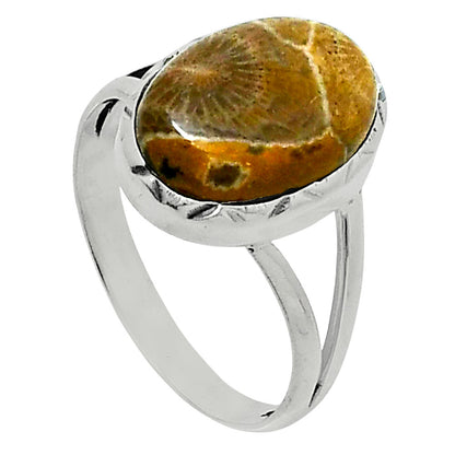 Premium Quality Flower Fossil Coral Ring size-9 R-1074 52-ER14262