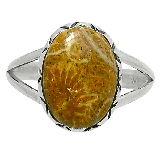 Premium Quality Flower Fossil Coral Ring size-9 R-1074 52-ER14263