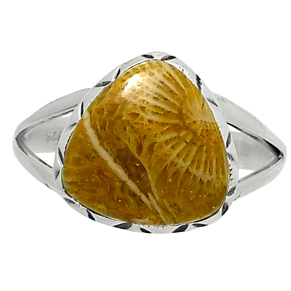 Premium Quality Flower Fossil Coral Ring size-9 R-1074 52-ER14266