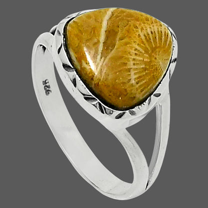 Premium Quality Flower Fossil Coral Ring size-9 R-1074 52-ER14266