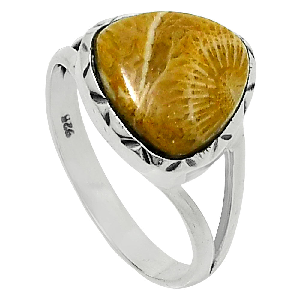 Premium Quality Flower Fossil Coral Ring size-9 R-1074 52-ER14266