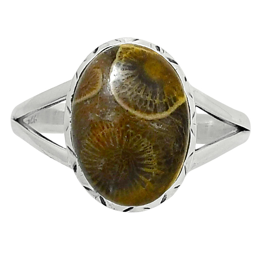 Premium Quality Flower Fossil Coral Ring size-10 R-1074 52-ER14269
