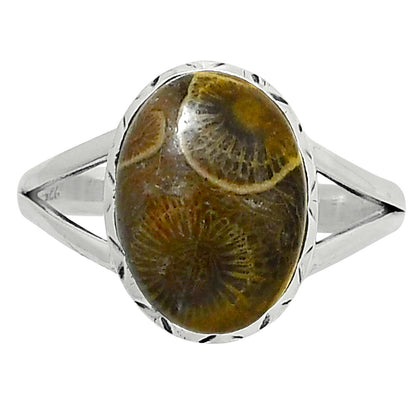 Premium Quality Flower Fossil Coral Ring size-10 R-1074 52-ER14269