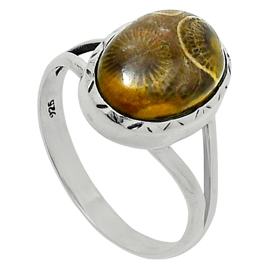Premium Quality Flower Fossil Coral Ring size-10 R-1074 52-ER14269