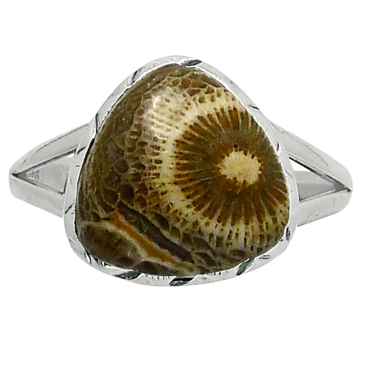 Premium Quality Flower Fossil Coral Ring size-10 R-1074 52-ER14272
