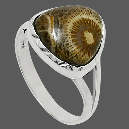 Premium Quality Flower Fossil Coral Ring size-10 R-1074 52-ER14272