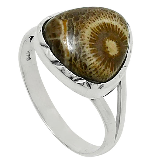 Premium Quality Flower Fossil Coral Ring size-10 R-1074 52-ER14272