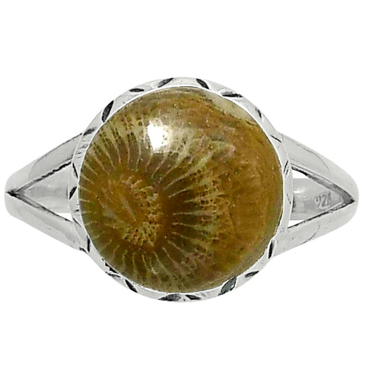 Premium Quality Flower Fossil Coral Ring size-10 R-1074 52-ER14273