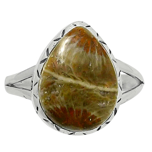 Premium Quality Flower Fossil Coral Ring size-10 R-1074 52-ER14274
