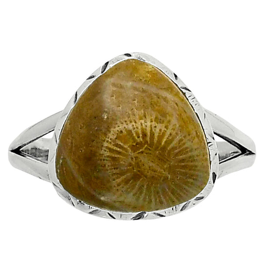 Premium Quality Flower Fossil Coral Ring size-10 R-1074 52-ER14275