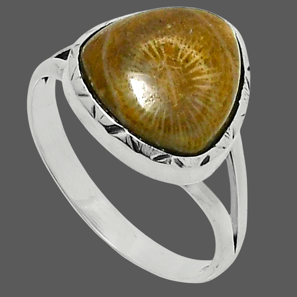 Premium Quality Flower Fossil Coral Ring size-10 R-1074 52-ER14275