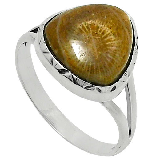Premium Quality Flower Fossil Coral Ring size-10 R-1074 52-ER14275
