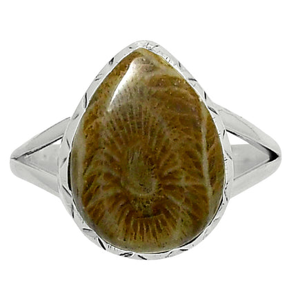 Premium Quality Flower Fossil Coral Ring size-10 R-1074 52-ER14276