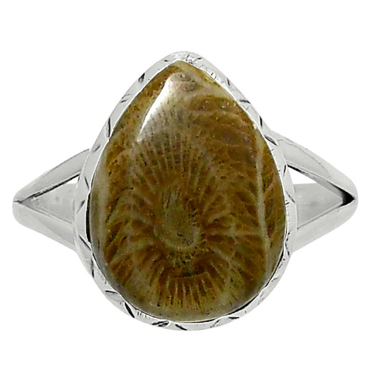 Premium Quality Flower Fossil Coral Ring size-10 R-1074 52-ER14276