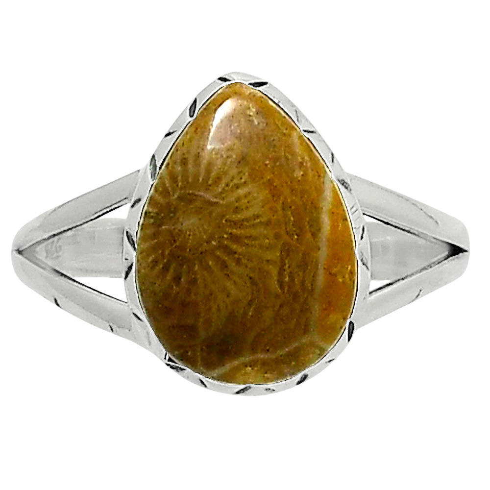Premium Quality Flower Fossil Coral Ring size-10 R-1074 52-ER14277