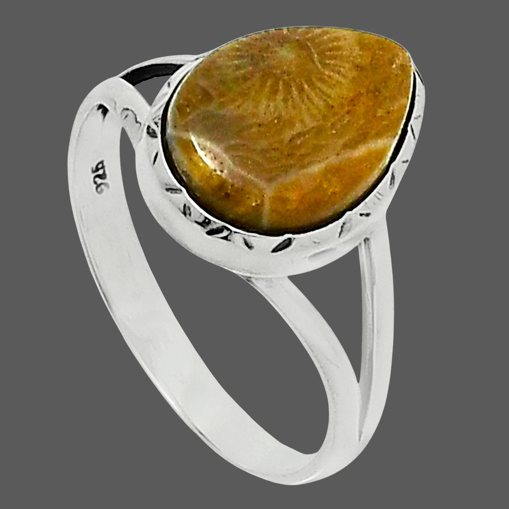 Premium Quality Flower Fossil Coral Ring size-10 R-1074 52-ER14277