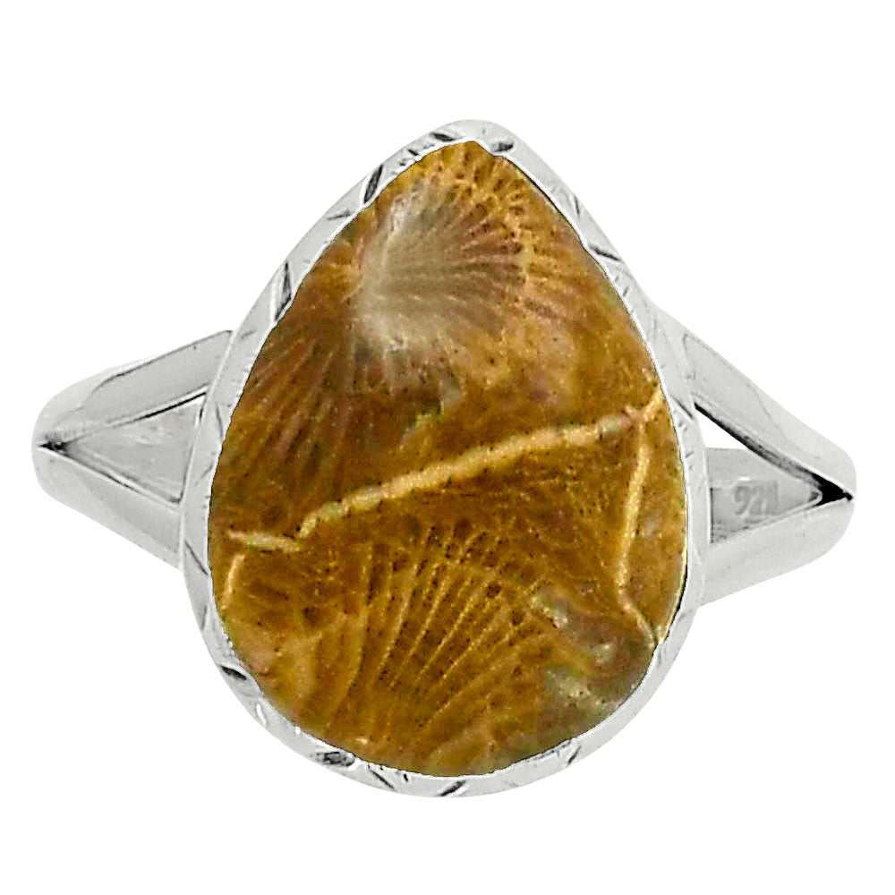 Premium Quality Flower Fossil Coral Ring size-10 R-1074 52-ER14278