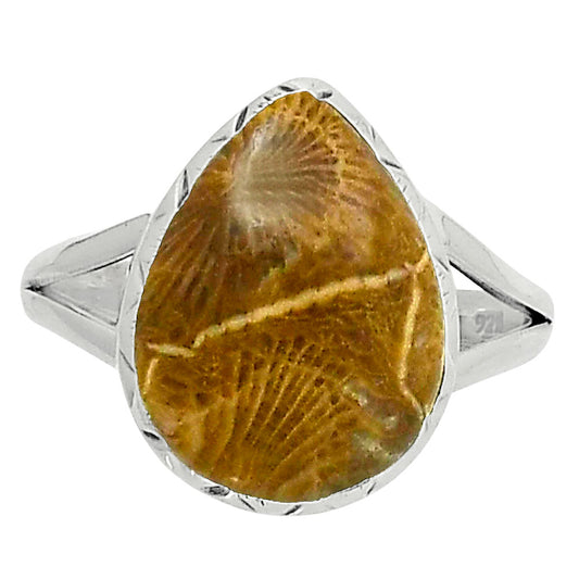Premium Quality Flower Fossil Coral Ring size-10 R-1074 52-ER14278