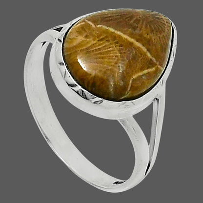 Premium Quality Flower Fossil Coral Ring size-10 R-1074 52-ER14278