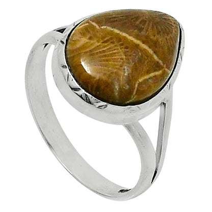Premium Quality Flower Fossil Coral Ring size-10 R-1074 52-ER14278