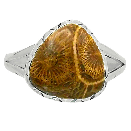 Premium Quality Flower Fossil Coral Ring size-10 R-1074 52-ER14279