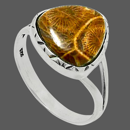 Premium Quality Flower Fossil Coral Ring size-10 R-1074 52-ER14279