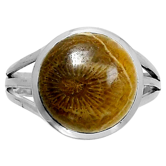 Premium Quality Flower Fossil Coral Ring size-7 R-1006 52-ER14282