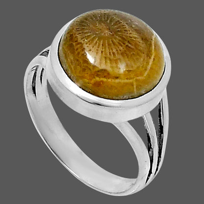Premium Quality Flower Fossil Coral Ring size-7 R-1006 52-ER14282