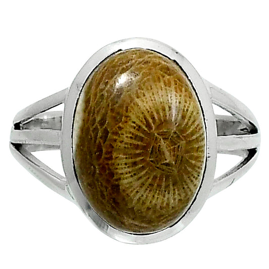 Premium Quality Flower Fossil Coral Ring size-7 R-1006 52-ER14284