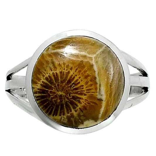 Premium Quality Flower Fossil Coral Ring size-7 R-1006 52-ER14285