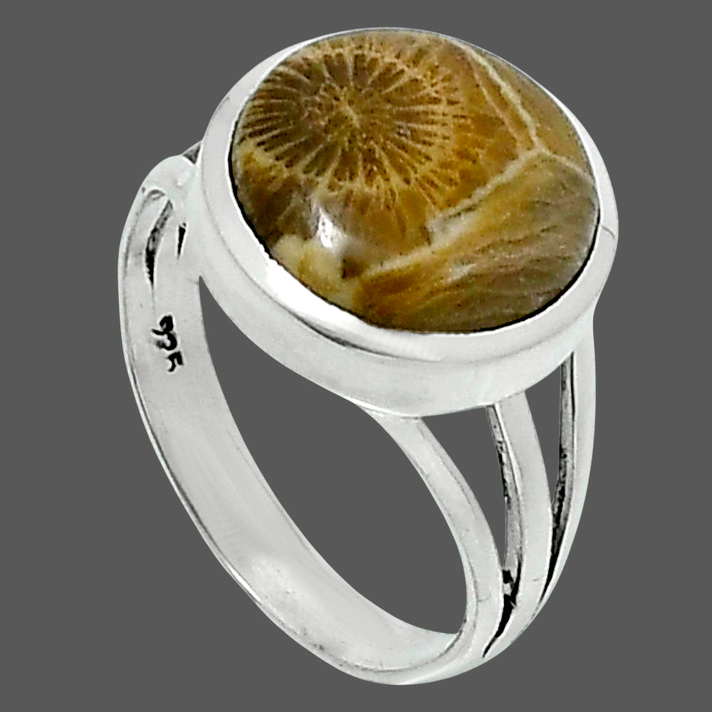 Premium Quality Flower Fossil Coral Ring size-7 R-1006 52-ER14285