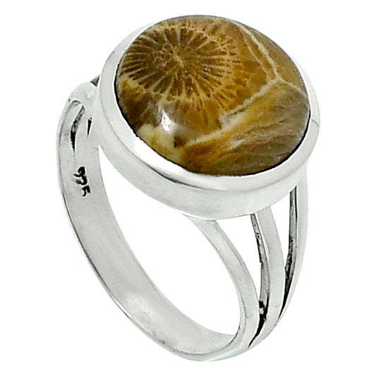 Premium Quality Flower Fossil Coral Ring size-7 R-1006 52-ER14285