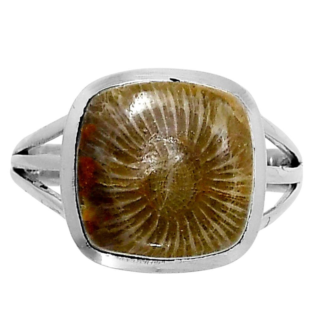 Premium Quality Flower Fossil Coral Ring size-8 R-1006 52-ER14286