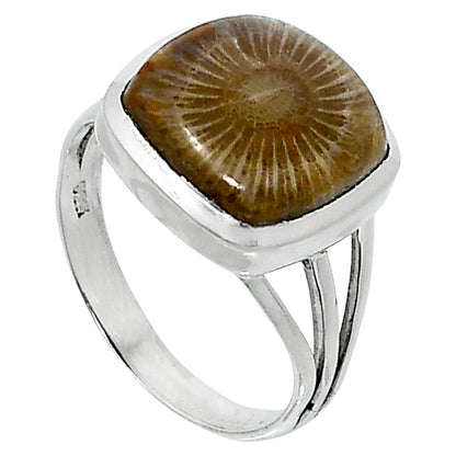 Premium Quality Flower Fossil Coral Ring size-8 R-1006 52-ER14286