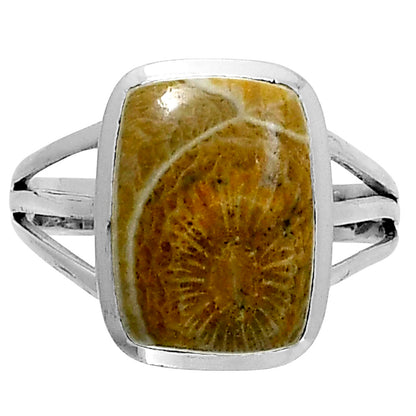 Premium Quality Flower Fossil Coral Ring size-8 R-1006 52-ER14287