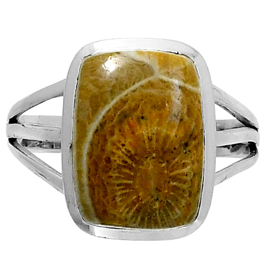 Premium Quality Flower Fossil Coral Ring size-8 R-1006 52-ER14287