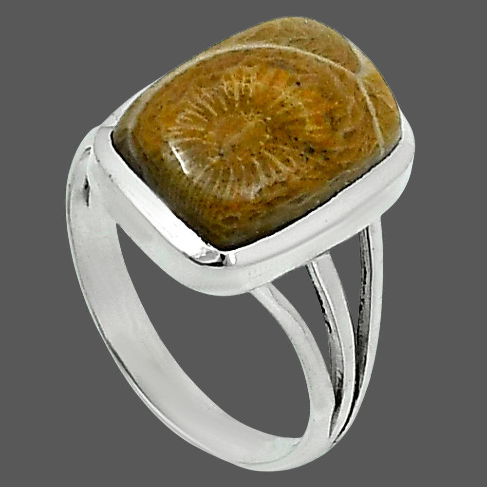 Premium Quality Flower Fossil Coral Ring size-8 R-1006 52-ER14287