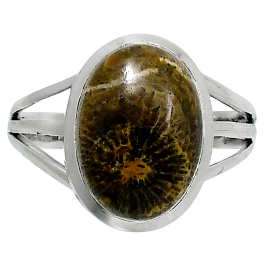 Premium Quality Flower Fossil Coral Ring size-8 R-1006 52-ER14288