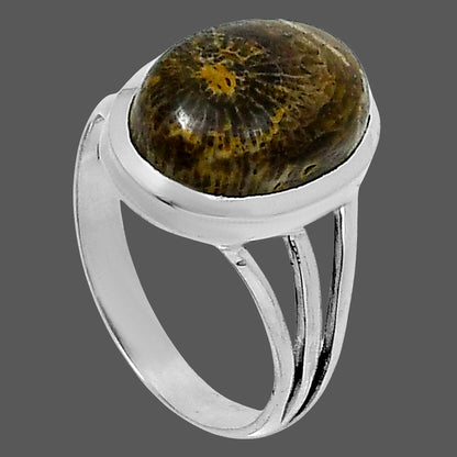 Premium Quality Flower Fossil Coral Ring size-8 R-1006 52-ER14288