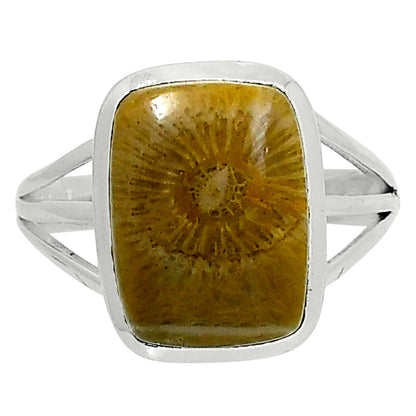 Premium Quality Flower Fossil Coral Ring size-8 R-1006 52-ER14290