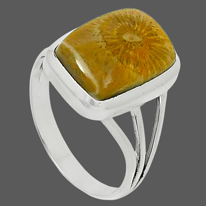 Premium Quality Flower Fossil Coral Ring size-8 R-1006 52-ER14290