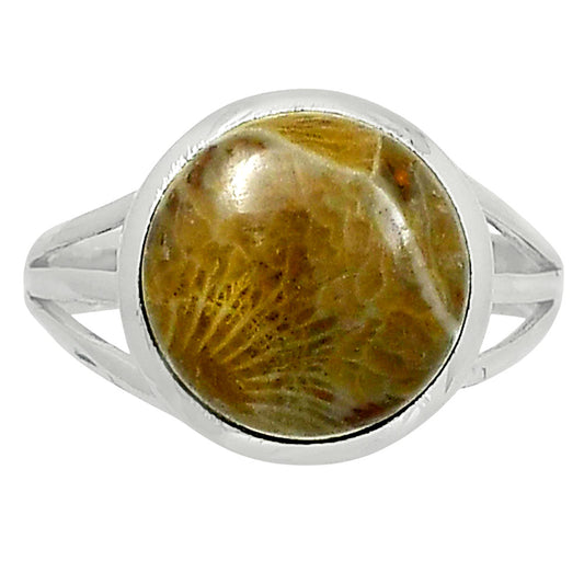 Premium Quality Flower Fossil Coral Ring size-8 R-1006 52-ER14291