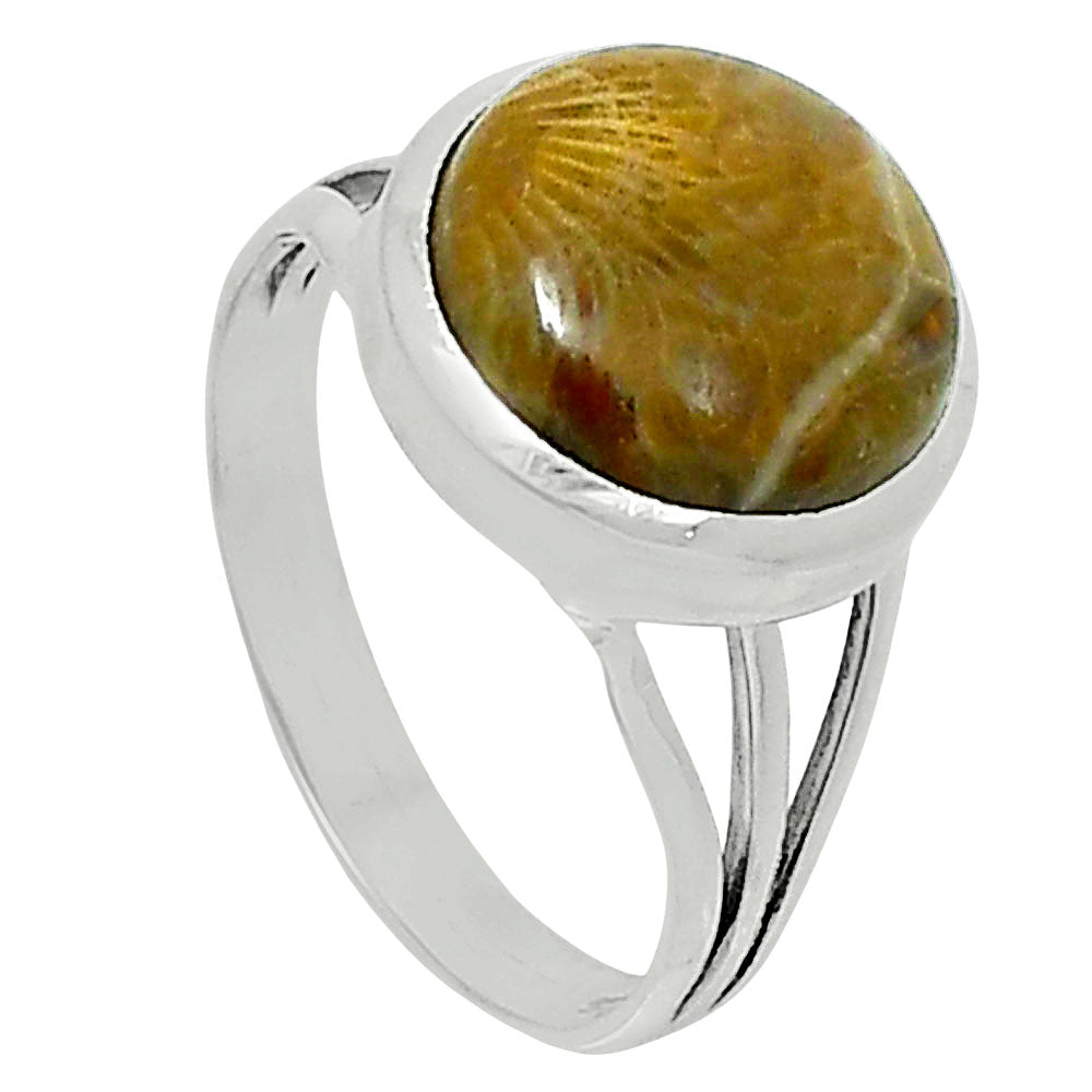 Premium Quality Flower Fossil Coral Ring size-8 R-1006 52-ER14291