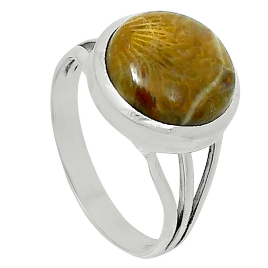 Premium Quality Flower Fossil Coral Ring size-8 R-1006 52-ER14291