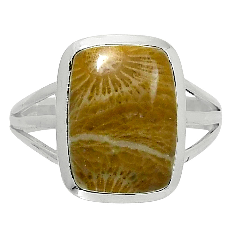 Premium Quality Flower Fossil Coral Ring size-8 R-1006 52-ER14292