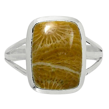 Premium Quality Flower Fossil Coral Ring size-8 R-1006 52-ER14292