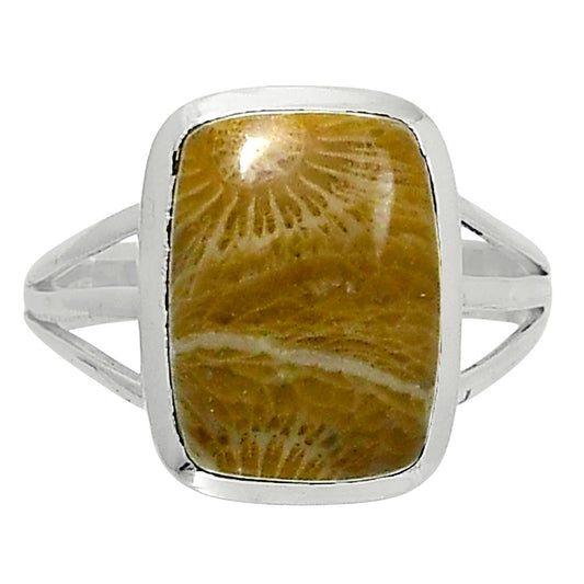 Premium Quality Flower Fossil Coral Ring size-8 R-1006 52-ER14292