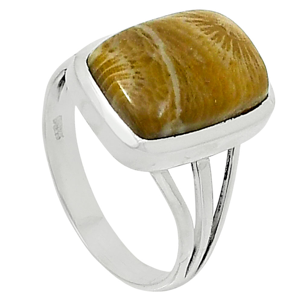 Premium Quality Flower Fossil Coral Ring size-8 R-1006 52-ER14292